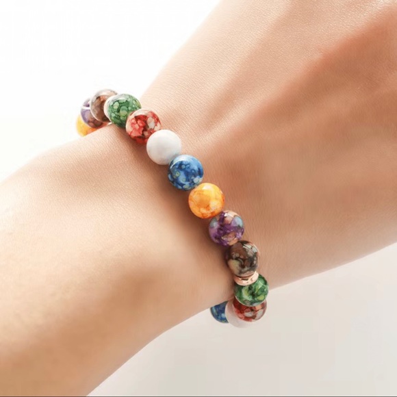 7 Chakra Reiki Healing Stone Bracelet Yoga Balance Energy Imitate Volcanic Stone - Picture 6 of 6